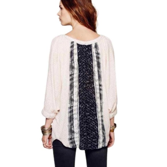 Free People “Days of Romance” Black and Cream Oversized Patterned Blouse Small - Picture 5 of 10